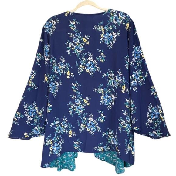 The Pioneer Woman L/XL  Blue Floral Open Cardigan/ Kimono Boho/Prairie - Picture 2 of 8